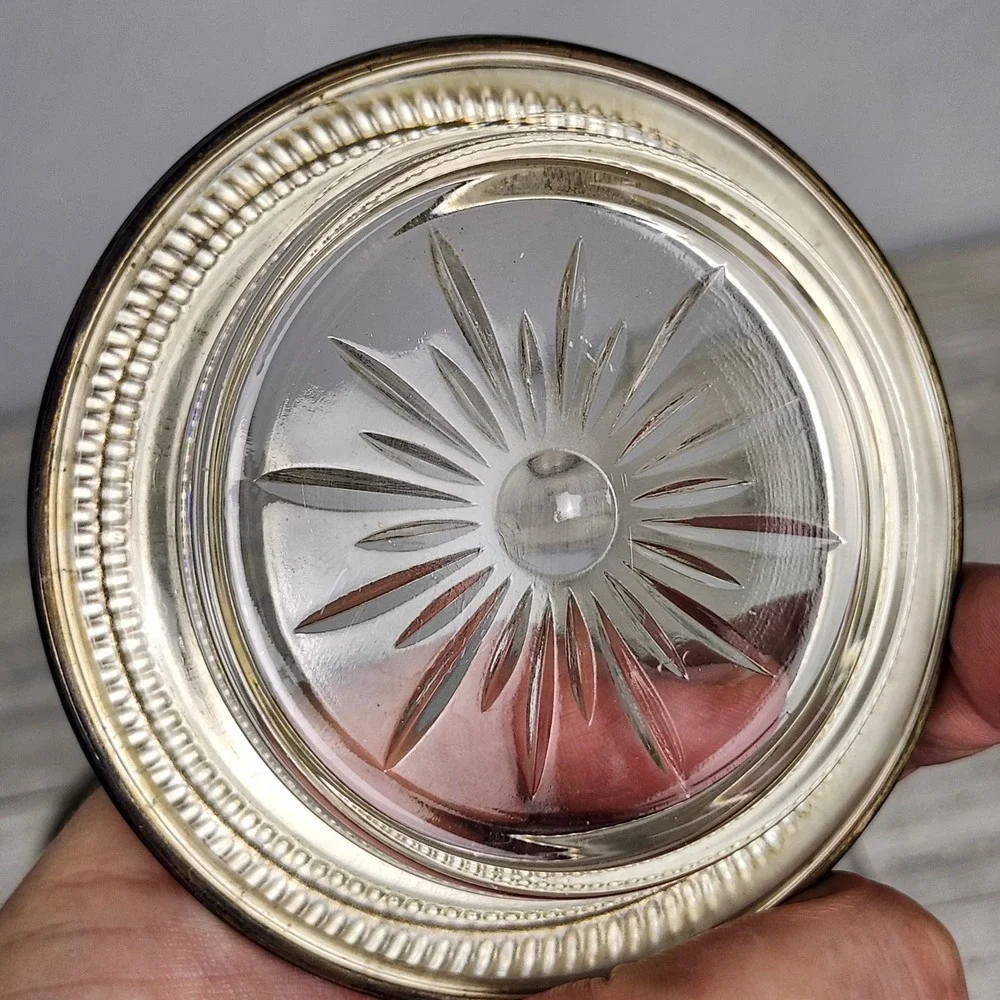 VTG. Frank M. Whiting Sterling Silver & Glass Coasters Set of 4 Mid Century